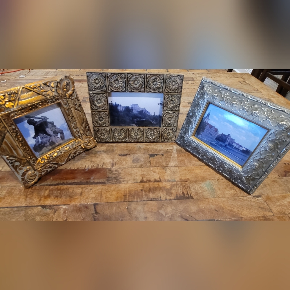 3 Ornate Picture Frames Elegant Gold, Silver, and Bronze Photo Frame Set